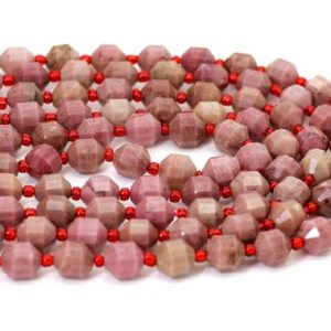 Shop Rhodonite Faceted Beads! Natural Rhodonite Beads, AAA Rhodonite Octagon Faceted Round 7mm x 8mm Double Terminated Points Energy Prism Cut Gemstone Beads – PGS310 | Natural genuine faceted Rhodonite beads for beading and jewelry making.  #jewelry #beads #beadedjewelry #diyjewelry #jewelrymaking #beadstore #beading #affiliate #ad