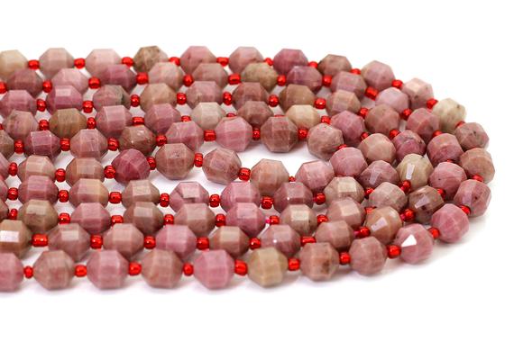 Natural Rhodonite Beads, Aaa Rhodonite Octagon Faceted Round 7mm X 8mm Double Terminated Points Energy Prism Cut Gemstone Beads - Pgs310