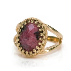 Shop Rhodonite Rings! Pink Gold Rhodonite Ring · Rose Gold Gemstone Ring · Feminine Ring For Mom · Everyday Oval Ring · Gifts With Engraving | Natural genuine Rhodonite rings, simple unique handcrafted gemstone rings. #rings #jewelry #shopping #gift #handmade #fashion #style #affiliate #ad