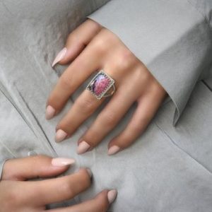 Shop Rhodonite Rings! Stunning Rhodonite Ring In Silver · Pink Statement Ring · Rectangle Gemstone Ring · Semiprecious Ring · Natural Stone Ring | Natural genuine Rhodonite rings, simple unique handcrafted gemstone rings. #rings #jewelry #shopping #gift #handmade #fashion #style #affiliate #ad
