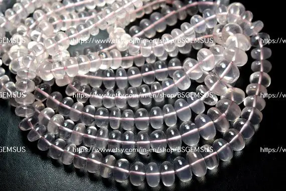 7 Inches Strand, Natural Rose Quartz Smooth Rondelles Beads,size 7-11mm