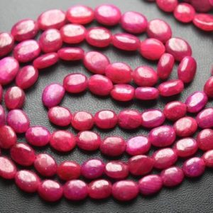 Shop Ruby Bead Shapes! 8 Inch strand,Natural Dyed Ruby Smooth Oval Beads.Size 7-9mm | Natural genuine other-shape Ruby beads for beading and jewelry making.  #jewelry #beads #beadedjewelry #diyjewelry #jewelrymaking #beadstore #beading #affiliate #ad