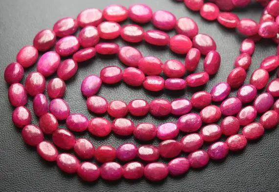8 Inch Strand,natural Dyed Ruby Smooth Oval Beads.size 6-8mm