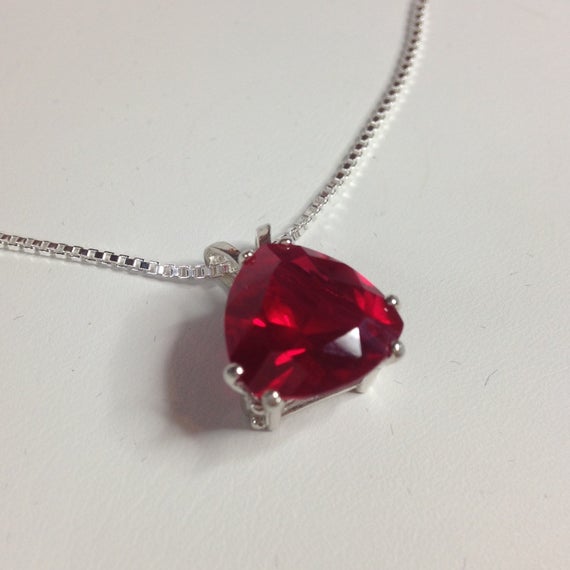 Beautiful 10ct Trillion Cut Ruby & Sterling Silver Solitaire Pendant Necklace Trillion Cut Ruby Solitaire Jewelry Trends Jewelry Gifts