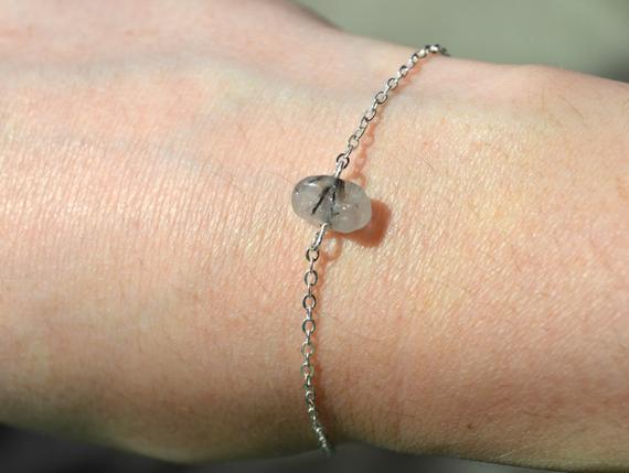 Rutilated Quartz Bracelet Silver Gold Positive Energy Healing Crystal Gift, Natural Gemstone Jewelry, Crystal Stacking Bracelet Gift For Her