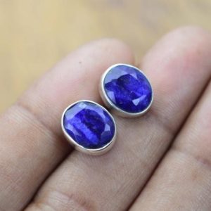 Shop Sapphire Earrings! Sapphire 925 Solid Sterling Silver Faceted Gemstone Oval Stud Earring | Natural genuine Sapphire earrings. Buy crystal jewelry, handmade handcrafted artisan jewelry for women.  Unique handmade gift ideas. #jewelry #beadedearrings #beadedjewelry #gift #shopping #handmadejewelry #fashion #style #product #earrings #affiliate #ad