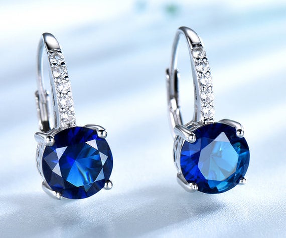 Sapphire Earring, 925 Sterling Silver Earring, Engagement & Wedding Earring,women Gift ,clip Earrings,handmade Jewelry,silver Earrings