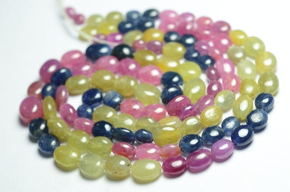 14 Inches Strand Natural Multi Sapphire Beads 5mm To 9mm Smooth Oval Gemstone Beads Superb Sapphire Stone Beads No3678