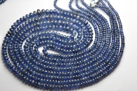14 Inches Strand,natural Burmese Blue Sapphire Smooth Rondelles,size.3-5m