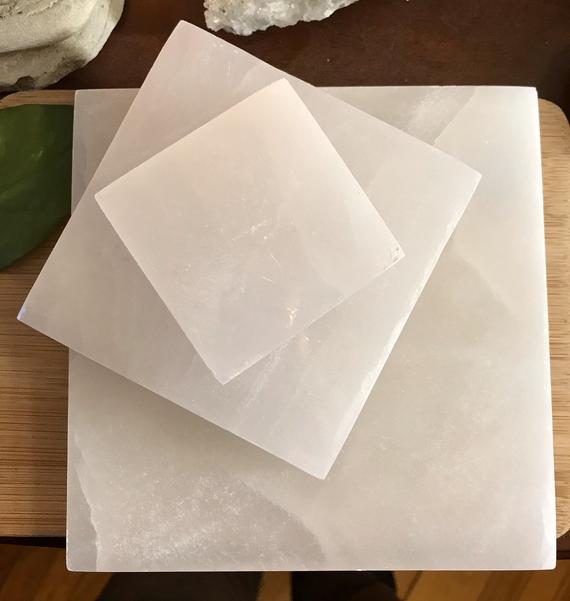 Square Selenite Crystal Charging Plate Windowpane Geode Satin Spar Gypsum