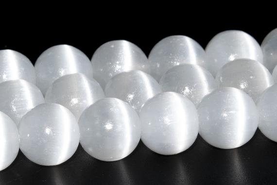 Cat Eye White Selenite Beads Genuine Natural Grade Aaa+ Gemstone Round Loose Beads 6mm 8mm 10mm Bulk Lot Options