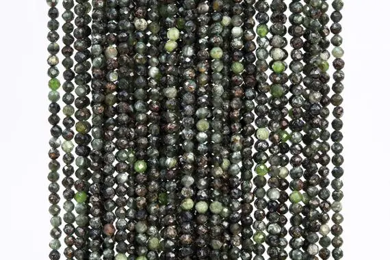 Genuine Natural Seraphinite Gemstone Beads 2mm Ink Green Faceted Round Loose Beads (113273)