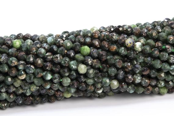 2mm Seraphinite Beads Ink Green Grade C Genuine Natural Gemstone Full Strand Faceted Round Loose Beads 15.5" Bulk Lot Options (113273-3676)