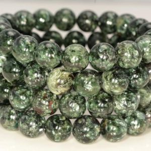 Shop Seraphinite Beads! 10-11mm Genuine Russian Seraphinite Clinochlore Gemstone Grade A Green Round Loose Beads 7.5 inch Half Strand (80006096-485) | Natural genuine round Seraphinite beads for beading and jewelry making.  #jewelry #beads #beadedjewelry #diyjewelry #jewelrymaking #beadstore #beading #affiliate #ad