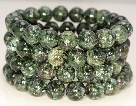 10-11mm Genuine Russian Seraphinite Clinochlore Gemstone Grade A Green Round Loose Beads 7.5 Inch Half Strand (80006096-485)