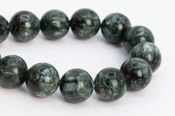 13mm Russian Seraphinite Beads Dark Color Grade A Genuine Natural Gemstone Half Strand Round Loose Beads 8" (111490h-3382)