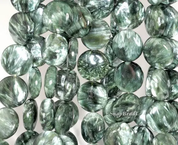 18mm Russian Seraphinite Clinochlore Gemstone Aa Green Flat Round Circle Loose Beads 7.5 Inch Half Strand (90144650-256)