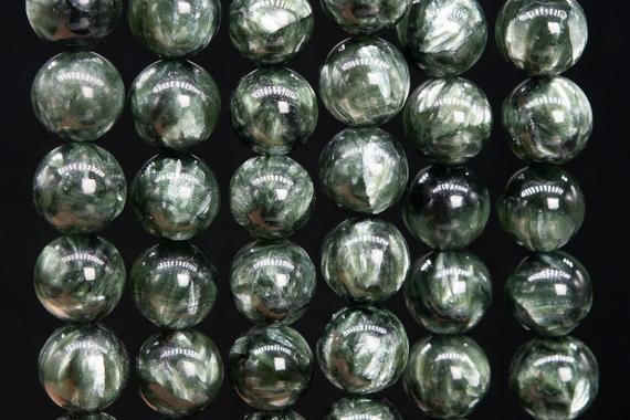 Genuine Natural Seraphinite Gemstone Beads 12mm Green Round Aaa Quality Loose Beads (111133)