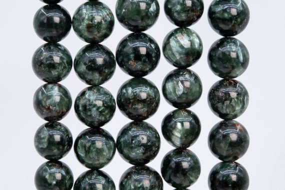 Genuine Natural Russian Seraphinite Gemstone Beads 12mm Dark Green Round A Quality Loose Beads (111489)