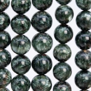 Shop Seraphinite Beads! Genuine Natural Russian Seraphinite Gemstone Beads 11MM Dark Green Round A Quality Loose Beads (111487) | Natural genuine round Seraphinite beads for beading and jewelry making.  #jewelry #beads #beadedjewelry #diyjewelry #jewelrymaking #beadstore #beading #affiliate #ad