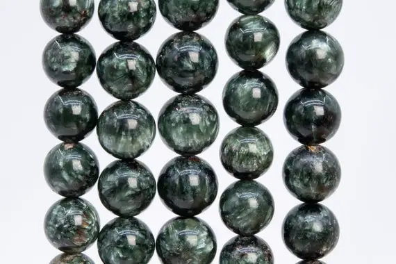 Genuine Natural Russian Seraphinite Gemstone Beads 11mm Dark Green Round A Quality Loose Beads (111487)