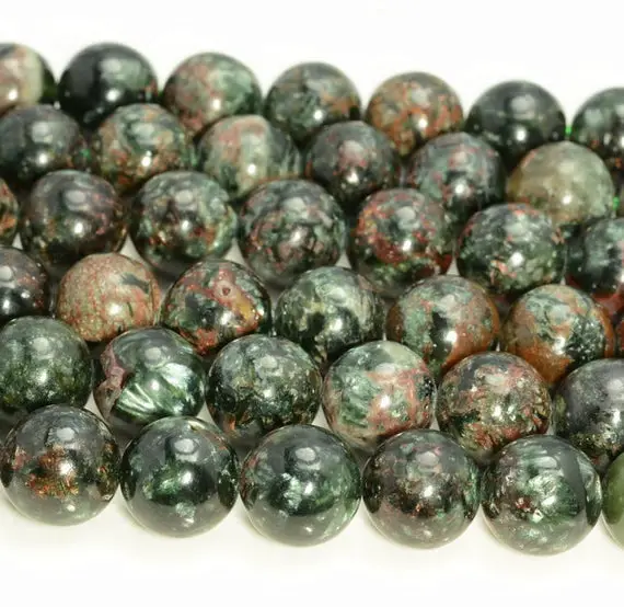 Genuine Natural Russian Seraphinite Clinochlore Gemstone Deep Green Smooth 7mm 8mm 9mm 10mm 11mm 12mm Round Loose Beads (a247)