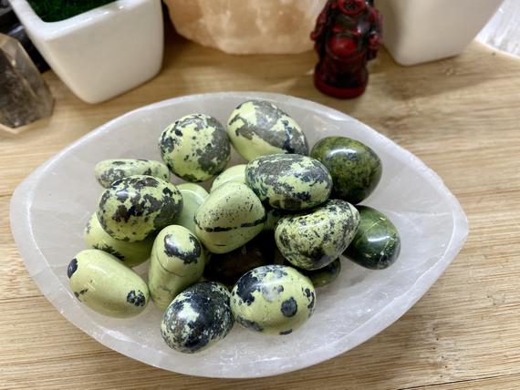 Premium Green Serpentine Stones Set With Gift Bag And Note Tumbled Stone