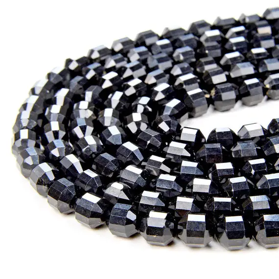 8mm Natural Shungite Gemstone Grade Aaa Faceted Prism Double Point Cut Loose Beads (d31)