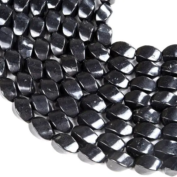 100% Natural Smooth Russian Shungite Anti Radiation High Carbon Grade Aaa Twisted Barrel Drum 15x9mm Loose Beads (d48)