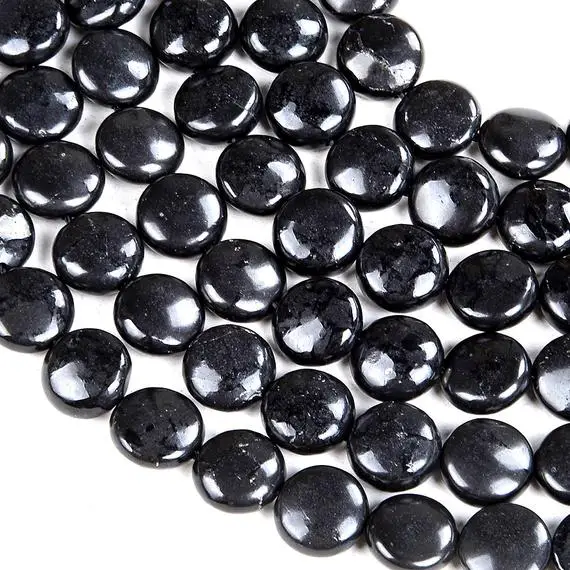 100% Natural Smooth Russian Shungite Anti Radiation High Carbon Grade Aaa Flat Button Coin 8mm 10mm 12mm Loose Beads (d47)