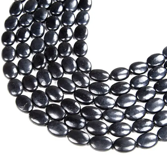 Natural Smooth Shungite Gemstone Grade Aaa Oval 10x8mm 14x10mm 18x13mm Loose Beads Bulk Lot 1,2,6,12 And 50 (d47)