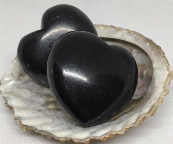 Shungite Puffy Gemstone Heart, Healing Stones, Healing Crystal, Chakra Stones, Spiritual Stone, Small Stone