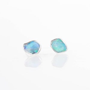 Australian Opal Earrings • Sterling Silver • Raw Opal Stud Earrings • October Birthstone • Natural Real Black / Blue Opal • Handmade Jewelry | Natural genuine Opal earrings. Buy crystal jewelry, handmade handcrafted artisan jewelry for women.  Unique handmade gift ideas. #jewelry #beadedearrings #beadedjewelry #gift #shopping #handmadejewelry #fashion #style #product #earrings #affiliate #ad