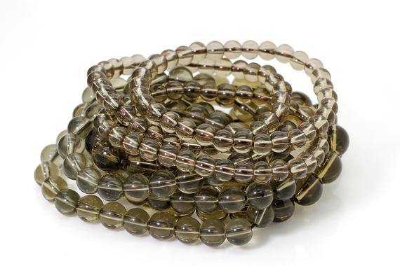 Natural Smoky Quartz Smooth Round Transparent Smoky Gemstone Beads Elastic Cord Handmade Beaded Bracelet Accessories - Pgb153