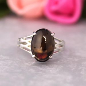 Shop Smoky Quartz Rings! Smoky Quartz Cab Ring / Bohemian Twig Ring / Stack Ring Anniversary Gift / Brown Quartz Cabochon Layering Ring /Statement Ring 925 silver | Natural genuine Smoky Quartz rings, simple unique handcrafted gemstone rings. #rings #jewelry #shopping #gift #handmade #fashion #style #affiliate #ad