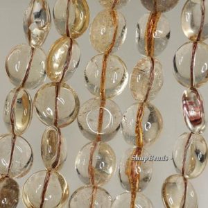 Shop Smoky Quartz Round Beads! 13mm Lemon Smoky Quartz Gemstone Flat Round Loose Beads 7 inch Half Strand LOT 1,2,6 and 12 (90144189-B22-539) | Natural genuine round Smoky Quartz beads for beading and jewelry making.  #jewelry #beads #beadedjewelry #diyjewelry #jewelrymaking #beadstore #beading #affiliate #ad