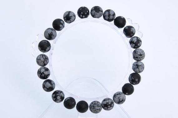 8mm Matte Snowflake Obsidian Beads Bracelet Grade Aaa Genuine Natural Round Gemstone 7" Bulk Lot 1,3,5,10 And 50 (106733h-072)