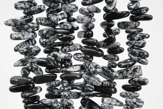 Genuine Natural Snowflake Obsidian Gemstone Beads 12-24x3-5mm Black & Gray Stick Pebble Chip Aaa Quality Loose Beads (111259)