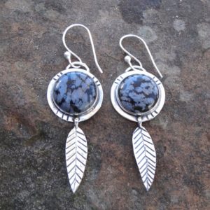 925 – Snowflake Obsidian Earrings, Sterling Silver Snowflake Obsidian Dangle Earrings, Long Black stone earrings, Natural stone, Chakra | Natural genuine Snowflake Obsidian earrings. Buy crystal jewelry, handmade handcrafted artisan jewelry for women.  Unique handmade gift ideas. #jewelry #beadedearrings #beadedjewelry #gift #shopping #handmadejewelry #fashion #style #product #earrings #affiliate #ad