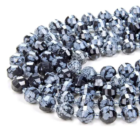 10mm Cristobalite Snowflake Obsidian Gemstone Grade Aaa Faceted Lantern Loose Beads (d41)