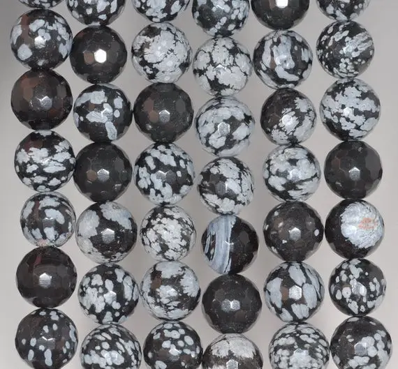 10mm Snowflake Obsidian Gemstone Faceted Round Loose Beads 7 Inch Half Strand (80002040 H-a65)