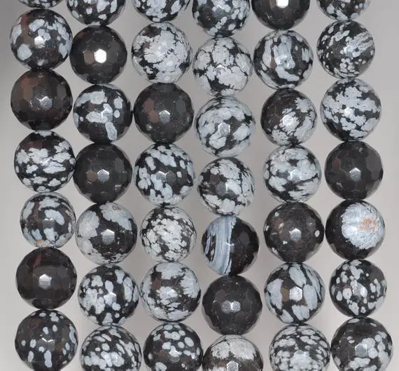 10mm Snowflake Obsidian Gemstone Faceted Round Loose Beads 15 Inch Full Strand (80002040-a65)