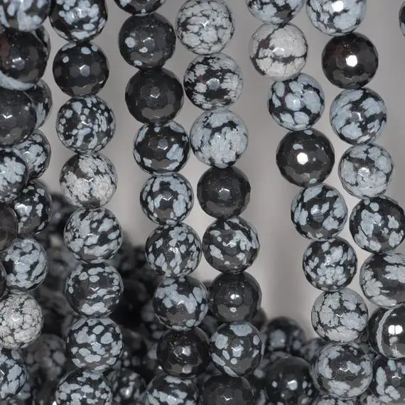 12mm Snowflake Obsidian Gemstone Faceted Round Loose Beads 15 Inch Full Strand (80002056-a65)