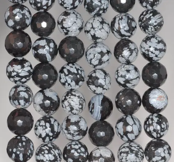 12mm Snowflake Obsidian Gemstone Faceted Round Loose Beads 7.5 Inch Half Strand (80002056 H-a65)