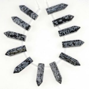 31x8mm Snowflake Obsidian Gemstone Point Healing Chakra Hexagonal Point Focal Bead Full Strand 12 Beads (90183766A-368) | Natural genuine other-shape Snowflake Obsidian beads for beading and jewelry making.  #jewelry #beads #beadedjewelry #diyjewelry #jewelrymaking #beadstore #beading #affiliate #ad
