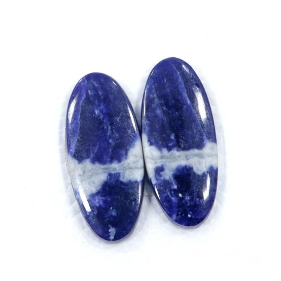 100% Natural Sodalite Pair For Earring 12*29 Mm Oval Shape Cabochon Sodalite 22.60 Cts Loose Gemstone Blue Sodalite Semi Precious Gemstone