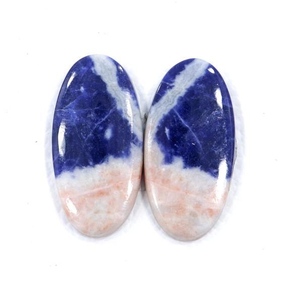 14*27 Mm Oval Shape Pair Of Sodalite For Earring 23.80 Cts Blue Sodalite Semi Precious Gemstone For Silver Jewelry Flat Back Cabochon