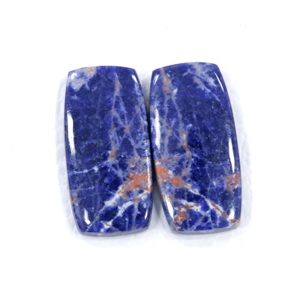 Amazing Pair Of Earring 13*26 Mm Cushion Cut Sodalite Gemstone 25.60 Cts Flat Back Cabochon Sodalite Semi Precious Gemstone Blue Sodalite