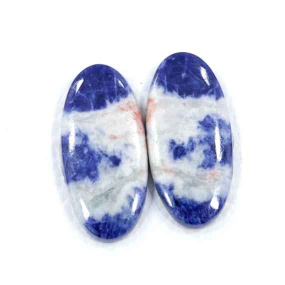 Beautiful Designing Pair Of Earring 13*28 Mm Oval Shape Sodalite Semi Precious Gemstone 26.90 Cts Amazing Cabochon Gemstone Flat Back Stone