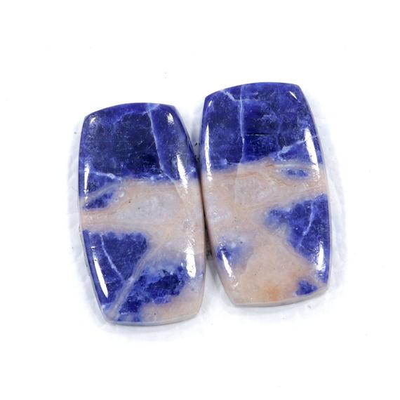 Finest Quality 14*25 Mm Sodalite Earring Pair/ Cushion Cut Sodalite Pair For Earring/ 25.55 Cts Sodalite Flat Back Cabochon/ Blue Sodalite